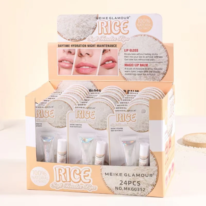 24PCS DISPLAY PACK MEIKE RICE LIPGLOSS + LIP BALM MKG0312
