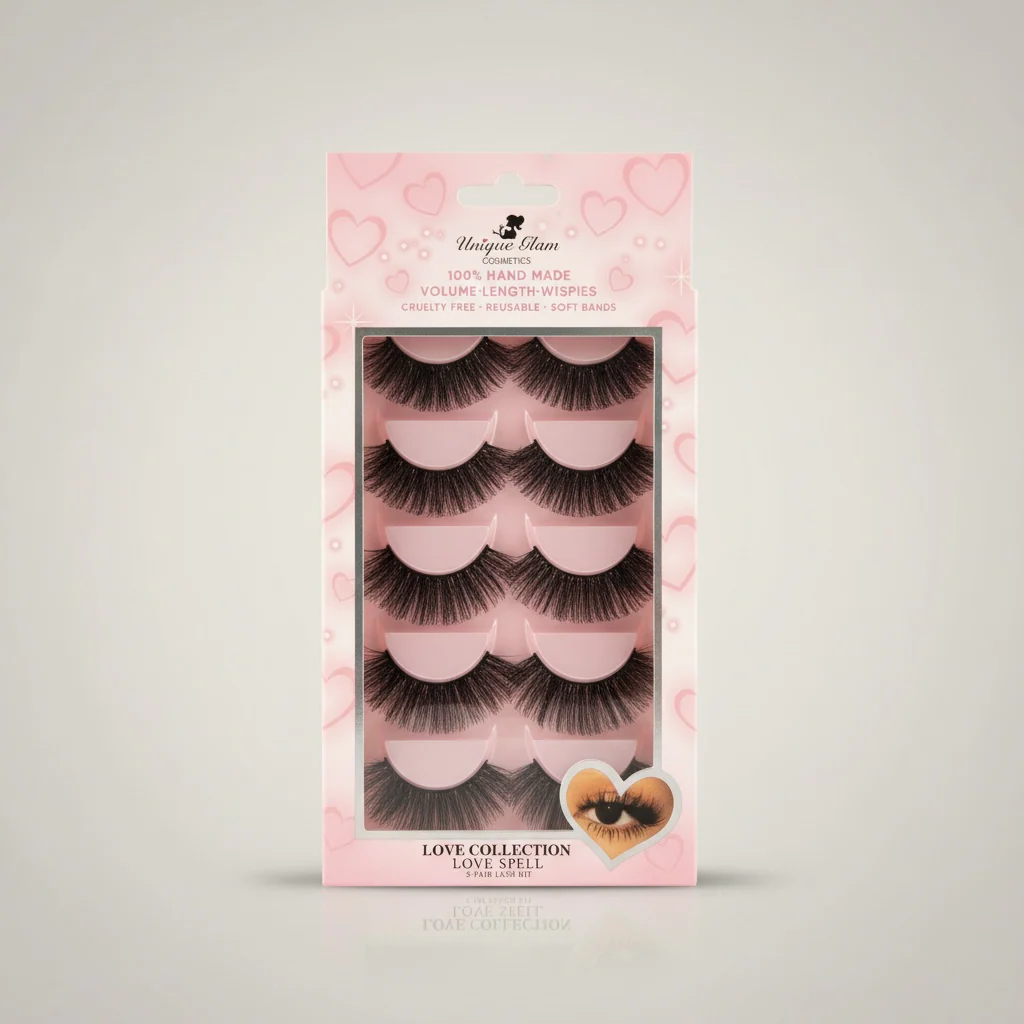 3PCS UNIQUE GLAM COSMETICS LOVE SPELL LOVE COLLECTION 5 PAIR LASHES